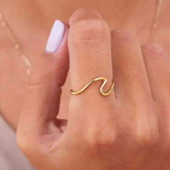 Gold Ring dainty gold wave ring WATERPROOF ocean wave ring sz 6, 7, 8 CUTE - Picture 10 of 11